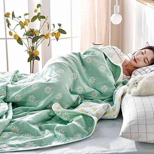 SANACYNA 6-Layer Gauze 100% Cotton Muslin Blanket Sunflower Twin Size Bed Blanket Lightweight Soft And Breathable Blanket For Sofa Bed Coverlet All Seasons Both Sides (Green, Twin (60"x80")) 5 SANACYNA 6-Layer Gauze 100% Cotton Muslin Blanket Sunflower Twin Size Bed Blanket Lightweight Soft And Breathable Blanket For Sofa Bed Coverlet All Seasons Both Sides (Green, Twin (60"x80")) - Image 3