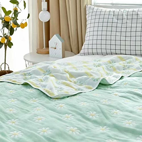 SANACYNA 6-Layer Gauze 100% Cotton Muslin Blanket Sunflower Twin Size Bed Blanket Lightweight Soft And Breathable Blanket For Sofa Bed Coverlet All Seasons Both Sides (Green, Twin (60"x80")) 7 SANACYNA 6-Layer Gauze 100% Cotton Muslin Blanket Sunflower Twin Size Bed Blanket Lightweight Soft And Breathable Blanket For Sofa Bed Coverlet All Seasons Both Sides (Green, Twin (60"x80")) - Image 5