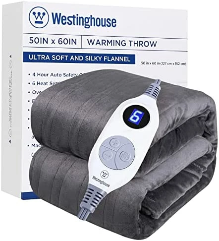 Westinghouse Heated Blanket, Electric Blanket With 6 Heating Levels, 4 Hour Auto Off, Overheat Protection, Machine Washable, Flannel (50x60 Inches, Grey) 7 Westinghouse Heated Blanket, Electric Blanket With 6 Heating Levels, 4 Hour Auto Off, Overheat Protection, Machine Washable, Flannel (50x60 Inches, Grey) - Image 5