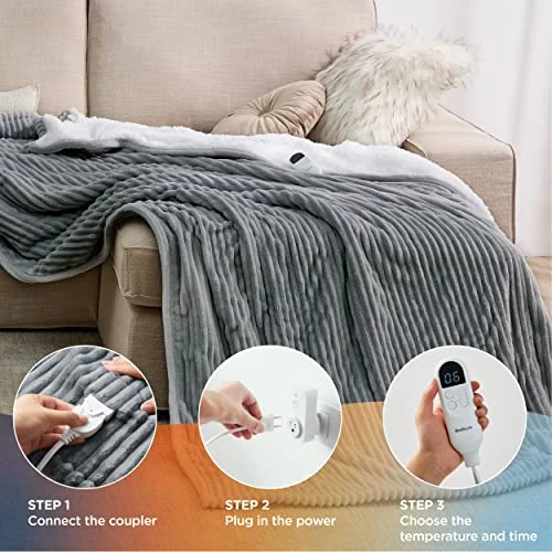 Bedsure Heated Blanket Twin Size - Soft Ribbed Fleece Fast Heating Electric Blanket With 6 Heating Levels & 10 Time Settings, 8 Hours Auto-Off Heated Blanket (62×84 Inches, Dark Grey) 8 Bedsure Heated Blanket Twin Size - Soft Ribbed Fleece Fast Heating Electric Blanket With 6 Heating Levels & 10 Time Settings, 8 Hours Auto-Off Heated Blanket (62×84 Inches, Dark Grey) - Image 6
