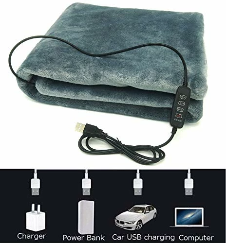 ATBOTP USB Electric Heating Shawl Electric Flannel Blankets Heated Throws 5V/2A - 3 Heating Settings For Car Office Home 35" X 23" (Grey) 4 ATBOTP USB Electric Heating Shawl Electric Flannel Blankets Heated Throws 5V/2A - 3 Heating Settings For Car Office Home 35" X 23" (Grey) - Image 2