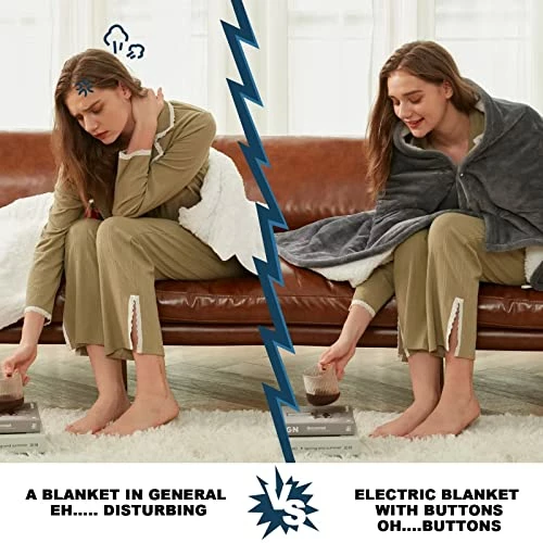 Greenoak Heated Electric Throw Blanket, 50“ X 62” Heating Blanket, Thick Soft Warming Plush Electric Lap Blanket Sherpa For Adults With 5-Position Timer &10 Heating Levels (Grey) Light Grey 4 Greenoak Heated Electric Throw Blanket, 50“ X 62” Heating Blanket, Thick Soft Warming Plush Electric Lap Blanket Sherpa For Adults With 5-Position Timer &10 Heating Levels (Grey) Light Grey - Image 2