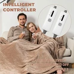 King Size Heated Blanket 100" X 90", Burngogo Zoned Electric Blanket Dual Temperature Control 4 Heating Levels, Reversible Soft Flannel, 10 Hours Auto Shut Off, ETL FCC Certified Brown -Electric Blankets Sales 2022 51NaGEQWkNL