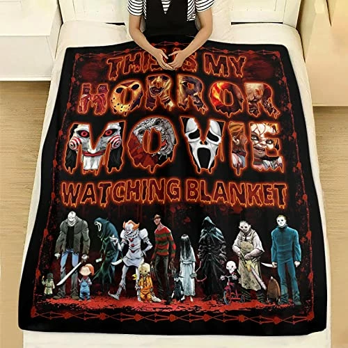 XXME This Is My Horror Movie Watching Blanket, Horror Character Blanket, Scary Movie Blanket, Movie Lovers Gift For Halloween (80''L X 60''W) 4 XXME This Is My Horror Movie Watching Blanket, Horror Character Blanket, Scary Movie Blanket, Movie Lovers Gift For Halloween (80''L X 60''W) - Image 2
