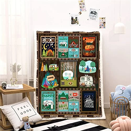 LINGXUQK YANR Camping Blanket Retro Bus Camper Decor Sherpa Blanket Happy Camping Soft Plush Fluffy Blankets Camper Bedding For Bed Sofa Couch Camping Gifts (Camping Blanket2, 130x150cm(50x60inches))… Camping Blanket 7 4 LINGXUQK YANR Camping Blanket Retro Bus Camper Decor Sherpa Blanket Happy Camping Soft Plush Fluffy Blankets Camper Bedding For Bed Sofa Couch Camping Gifts (Camping Blanket2, 130x150cm(50x60inches))… Camping Blanket 7 - Image 2