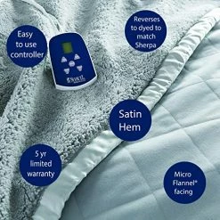 Thermee Micro Flannel King-Size Heated Electric Blanket With Sherpa, Machine Wash & Dry, Timer & Safety Shutoff, 100Lx90W, Toile Sky Blue -Electric Blankets Sales 2022 51Nya1GsmEL