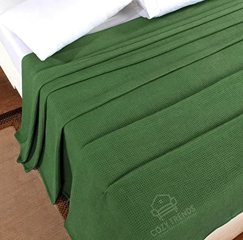 Cozy Home Collection Luxurious Combed Cotton Waffle Weave Super Soft, Cozy Warm, Breathable, Stylish, All Season Thermal Blankets Twin/Full/Queen/King (Green, King) 5 Cozy Home Collection Luxurious Combed Cotton Waffle Weave Super Soft, Cozy Warm, Breathable, Stylish, All Season Thermal Blankets Twin/Full/Queen/King (Green, King) - Image 3