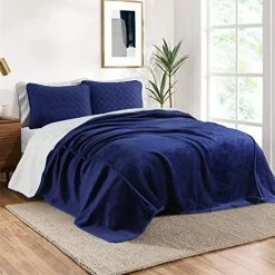 HOMBYS Oversized King 10'x 10' Extra Large Bed Flannel Fluffy Sherpa Fleece Thick Blanket, Soft & Breathable Dark Blue 120x120 In Winter Warm Blanket,Outdoor Giant Blanket For Summer And Picnic Navy Blue
