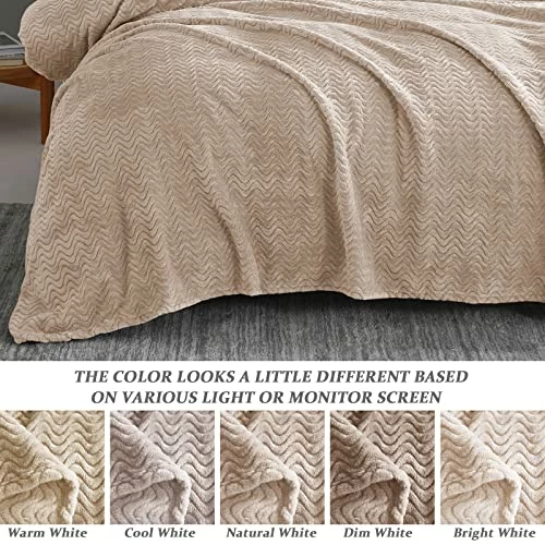 Exclusivo Mezcla King Size Jacquard Weave Wave Pattern Flannel Fleece Velvet Plush Bed Blanket As Bedspread/Coverlet/Bed Cover (90" X 104",Camel) - Soft, Lightweight, Warm And Cozy 5 Exclusivo Mezcla King Size Jacquard Weave Wave Pattern Flannel Fleece Velvet Plush Bed Blanket As Bedspread/Coverlet/Bed Cover (90" X 104",Camel) - Soft, Lightweight, Warm And Cozy - Image 3