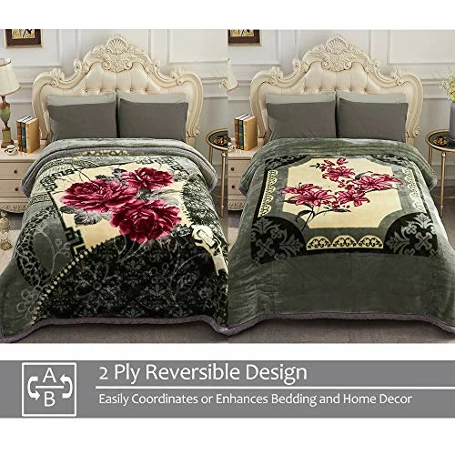 JML Fleece Blanket, Plush Blanket King Size 85" X 93", 10 Pounds Heavy Korean Style Mink Blanket - Silky Soft And Warm, 2 Ply A&B Printed Raschel Bed Blanket, Grey Green Rose Printed Pattern - Grey Green Rose 5 JML Fleece Blanket, Plush Blanket King Size 85" X 93", 10 Pounds Heavy Korean Style Mink Blanket - Silky Soft And Warm, 2 Ply A&B Printed Raschel Bed Blanket, Grey Green Rose Printed Pattern - Grey Green Rose - Image 3