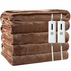 King Size Heated Blanket 100" X 90", Burngogo Zoned Electric Blanket Dual Temperature Control 4 Heating Levels, Reversible Soft Flannel, 10 Hours Auto Shut Off, ETL FCC Certified Brown