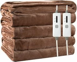 King Size Heated Blanket 100" X 90", Burngogo Zoned Electric Blanket Dual Temperature Control 4 Heating Levels, Reversible Soft Flannel, 10 Hours Auto Shut Off, ETL FCC Certified Brown -Electric Blankets Sales 2022 51QW0QG9y2L. AC 1