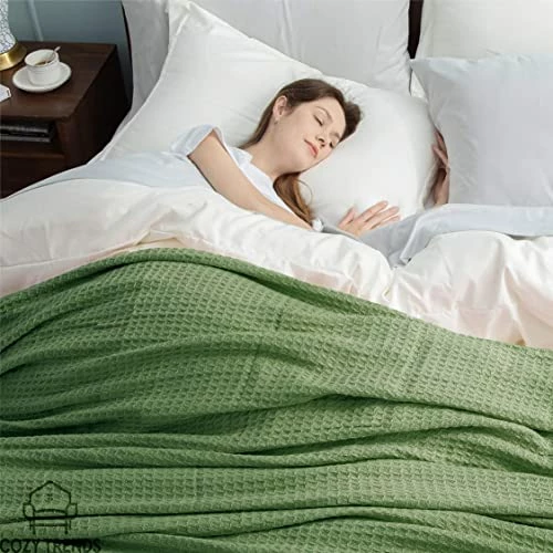 Cozy Home Collection Luxurious Combed Cotton Waffle Weave Super Soft, Cozy Warm, Breathable, Stylish, All Season Thermal Blankets Twin/Full/Queen/King (Green, King) 6 Cozy Home Collection Luxurious Combed Cotton Waffle Weave Super Soft, Cozy Warm, Breathable, Stylish, All Season Thermal Blankets Twin/Full/Queen/King (Green, King) - Image 4