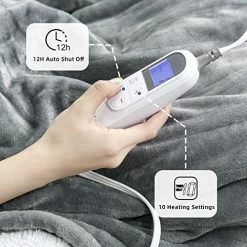 APPOLYN Electric Throw Heated Blanket 50” X 60'', 10 Heating Levels & 1-12 Hours Auto-Off, ETL Certified, Machine Washable, Grey -Electric Blankets Sales 2022 51R4lFcl37L