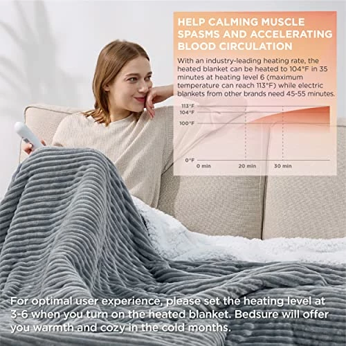 Bedsure Heated Blanket Twin Size - Soft Ribbed Fleece Fast Heating Electric Blanket With 6 Heating Levels & 10 Time Settings, 8 Hours Auto-Off Heated Blanket (62×84 Inches, Dark Grey) 4 Bedsure Heated Blanket Twin Size - Soft Ribbed Fleece Fast Heating Electric Blanket With 6 Heating Levels & 10 Time Settings, 8 Hours Auto-Off Heated Blanket (62×84 Inches, Dark Grey) - Image 2