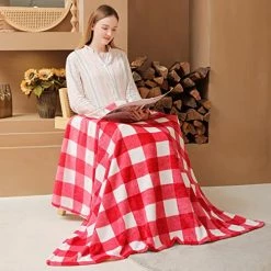 U UQUI Buffalo Plaid Blanket Twin Size Flannel Fleece Blanket Nap Fuzzy Blanket For Office Couch Check Lightweight Velvet Plush Travel Outdoor Warm, Red And White, 60"x80" A:yellow -Electric Blankets Sales 2022 51RH3SFDE0L
