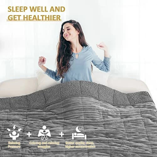Uttermara Weighted Blanket Full Queen Size (15lbs 60" X 80" ) For Adult, Hugs You With Fluffy Warm Sherpa And Soft Striped Fleece, Cozy Sherpa Weighted Blanket Ideal Gift For Women, Grey Lemon Yellow 4 Uttermara Weighted Blanket Full Queen Size (15lbs 60" X 80" ) For Adult, Hugs You With Fluffy Warm Sherpa And Soft Striped Fleece, Cozy Sherpa Weighted Blanket Ideal Gift For Women, Grey Lemon Yellow - Image 2