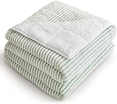 Uttermara Weighted Blanket Full Queen Size (15lbs 60" X 80" ) For Adult, Hugs You With Fluffy Warm Sherpa And Soft Striped Fleece, Cozy Sherpa Weighted Blanket Ideal Gift For Women, Grey Lemon Yellow 9 Uttermara Weighted Blanket Full Queen Size (15lbs 60" X 80" ) For Adult, Hugs You With Fluffy Warm Sherpa And Soft Striped Fleece, Cozy Sherpa Weighted Blanket Ideal Gift For Women, Grey Lemon Yellow - Image 7