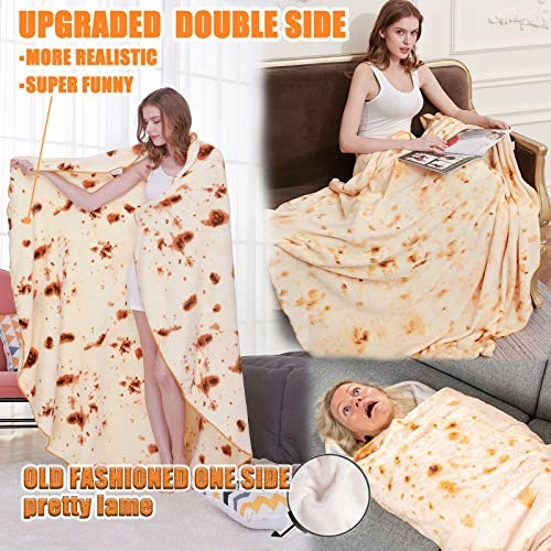 Innocedear Burritos Blanket,2 Pack Double Side Flannel Tortilla Blanket 71 Inches,Comfortable Soft Novelty Giant Taco Blanket,Funny Gag Gifts For Adults&Kids-Style 1 4 Innocedear Burritos Blanket,2 Pack Double Side Flannel Tortilla Blanket 71 Inches,Comfortable Soft Novelty Giant Taco Blanket,Funny Gag Gifts For Adults&Kids-Style 1 - Image 2