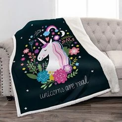 Jekeno Unicorn Sherpa Blanket Smooth Soft Print Throw Blanket For Sofa Chair Bed Office Travelling Camping Kids Adults 50"x60" Unicorn4