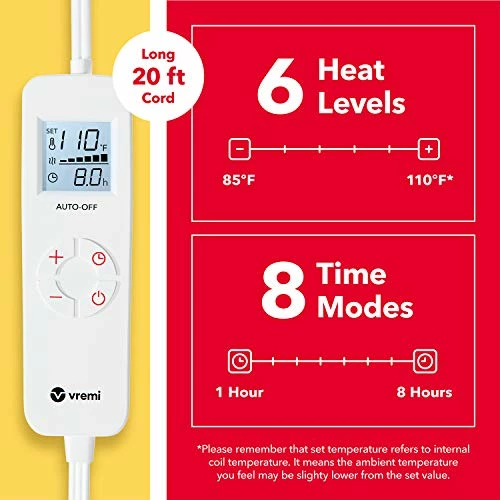Vremi Electric Blanket - 62 X 84 Inches Twin Heated Blanket With 6 Heat And 8 Time Settings - Flannel Fleece - 20 Feet Long Cord, Backlit LCD Remote, Auto Shut Off, Machine Washable 5 Vremi Electric Blanket - 62 X 84 Inches Twin Heated Blanket With 6 Heat And 8 Time Settings - Flannel Fleece - 20 Feet Long Cord, Backlit LCD Remote, Auto Shut Off, Machine Washable - Image 3