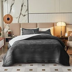 FlySheep 3-Layer Luxury Flannel Fleece Thick Bed Blanket Twin Size, Soft Plush Velvet Sherpa Blanket With 2 Pillow Shams Heavy Warm For Winter, Breathable N Washable, Dark Gray Pink -Electric Blankets Sales 2022 51SsDrQD0tL