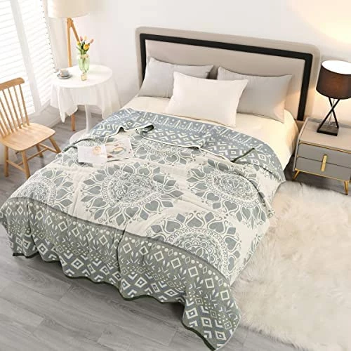 KINBEDY 4 Layers Of Gauze Blanket, 100% Cotton Super Soft Boho Lightweight Breathable Bed Blankets Colorful Muslin Throw Blanket For All Seasons Queen Size,79 X 92 Inches. Sun 7 KINBEDY 4 Layers Of Gauze Blanket, 100% Cotton Super Soft Boho Lightweight Breathable Bed Blankets Colorful Muslin Throw Blanket For All Seasons Queen Size,79 X 92 Inches. Sun - Image 5