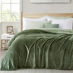 Ponvunory Flannel Fleece Plush Twin Size Bed Blanket(60"x80", Olive Green) - Super Soft Warm Lightweight Microfiber Blanket For Chair, Sofa, Couch, Bed, Camping, Travel