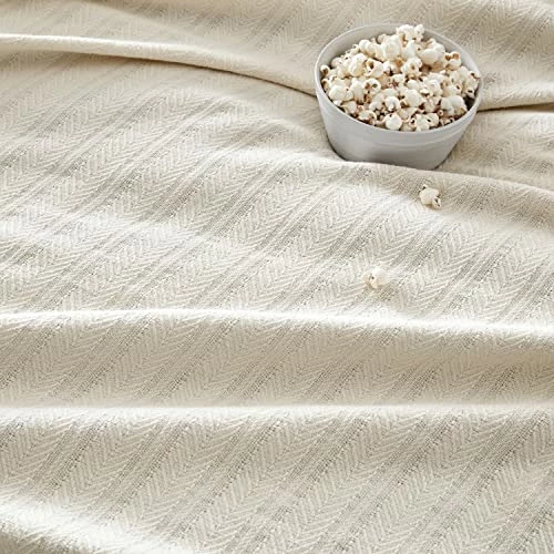 Vellux COTTON WOVEN BLANKET- Natural, Cozy, Warm, Chevron Textured, Pet-Friendly, All-Seasons - Ecru, Twin 66 X 90" Beige 5 Vellux COTTON WOVEN BLANKET- Natural, Cozy, Warm, Chevron Textured, Pet-Friendly, All-Seasons - Ecru, Twin 66 X 90" Beige - Image 3