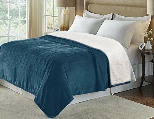 Marquess King Size Electric Blanket,Flannel Sherpa Washable And Comfortable Heated Blanket With 10 Heat Settings, Safety 10 Hours Auto-Off &Dual Temperature Dual Control By One Blanket(King, Navy) 3 Marquess King Size Electric Blanket,Flannel Sherpa Washable And Comfortable Heated Blanket With 10 Heat Settings, Safety 10 Hours Auto-Off &Dual Temperature Dual Control By One Blanket(King, Navy)