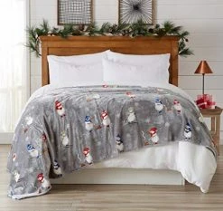 Great Bay Home Decorative Holiday King Blanket. Super Soft Velvet Plush Christmas Design. (Snowman)