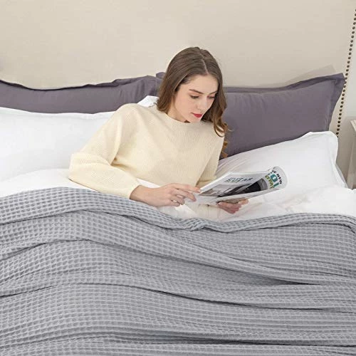 HBlife Premium 100% Cotton Blanket King Size, Soft Lightweight Breathable Waffle Weave Thermal Blanket For Home Decoration, Grey 90 X 106 Inches 7 HBlife Premium 100% Cotton Blanket King Size, Soft Lightweight Breathable Waffle Weave Thermal Blanket For Home Decoration, Grey 90 X 106 Inches - Image 5