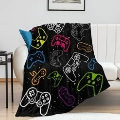 BVCRF Gaming Flannel Blanket Gamer Gamepad Throw Blanket 3D Print Ultra Soft Home Decor Comfortable Bedding For Sofa Bed Couch Travel 50"X40" Color 2 -Electric Blankets Sales 2022 51WsH8NJ6iL. AC