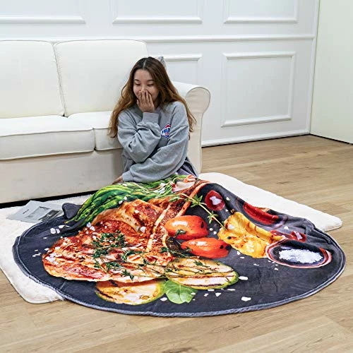 BATTILO HOME Interesting Steak Food Blanket, Funny Soft Large Flannel Gift Food Blankets For Adlts Pets Friends Couch Bed Sofa Travel, Diameter 71 Inch Flower Waffle 4 BATTILO HOME Interesting Steak Food Blanket, Funny Soft Large Flannel Gift Food Blankets For Adlts Pets Friends Couch Bed Sofa Travel, Diameter 71 Inch Flower Waffle - Image 2