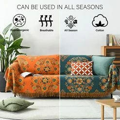 KALOOLA Orange Queen Muslin Blanket, Boho Floral Blanket, 100% Cotton Oversized Blanket For Queen Size Bed, Reversible Bohemian Blanket Queen For Living Room, 90x98 -Electric Blankets Sales 2022 51Xw5cvWlWL