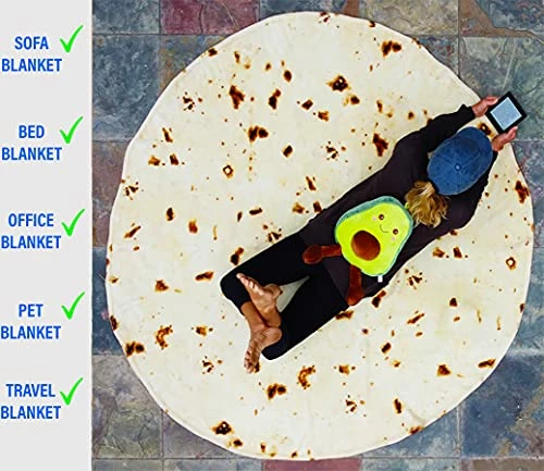 KINIA Giant Burrito Tortilla Blanket Set - 2.0 Double Sided - 71 Inch 285 GSM Soft Flannel Novelty Taco Blanket With Fun Storage Bag + Big 16.5 Inch Soft Stuffed Cute Avocado Plush Toy 4 KINIA Giant Burrito Tortilla Blanket Set - 2.0 Double Sided - 71 Inch 285 GSM Soft Flannel Novelty Taco Blanket With Fun Storage Bag + Big 16.5 Inch Soft Stuffed Cute Avocado Plush Toy - Image 2