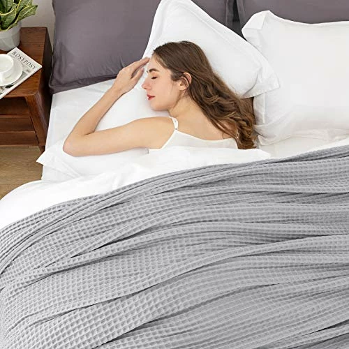HBlife Premium 100% Cotton Blanket King Size, Soft Lightweight Breathable Waffle Weave Thermal Blanket For Home Decoration, Grey 90 X 106 Inches 3 HBlife Premium 100% Cotton Blanket King Size, Soft Lightweight Breathable Waffle Weave Thermal Blanket For Home Decoration, Grey 90 X 106 Inches