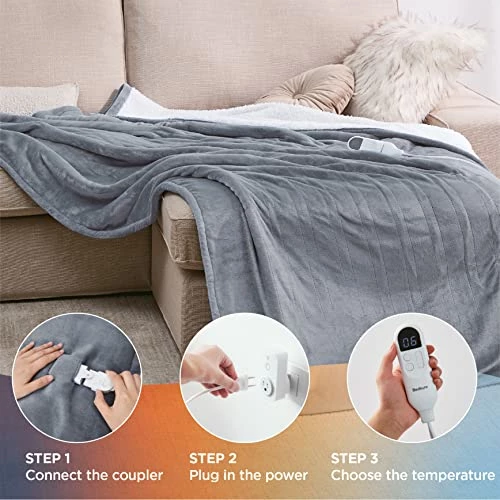 Bedsure Heated Electric Blanket Twin - Soft Heated Blanket, 6 Heat Settings Heating Blanket With 10 Time Settings, 8hrs Timer Auto Shut Off (62×84 Inches, Grey) 5 Bedsure Heated Electric Blanket Twin - Soft Heated Blanket, 6 Heat Settings Heating Blanket With 10 Time Settings, 8hrs Timer Auto Shut Off (62×84 Inches, Grey) - Image 3