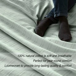 WESTPOINT HOME Vellux 1B07223 Cotton 360 GSM Breathable Solid Herringbone Lightweight Blanket Machine Washable Bed Sofa Blankets, Full Queen, Mint Green -Electric Blankets Sales 2022 51ZaEerTX4L