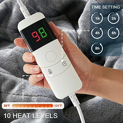 Greenoak Heated Electric Throw Blanket, 50“ X 62” Heating Blanket, Thick Soft Warming Plush Electric Lap Blanket Sherpa For Adults With 5-Position Timer &10 Heating Levels (Grey) Light Grey 6 Greenoak Heated Electric Throw Blanket, 50“ X 62” Heating Blanket, Thick Soft Warming Plush Electric Lap Blanket Sherpa For Adults With 5-Position Timer &10 Heating Levels (Grey) Light Grey - Image 4