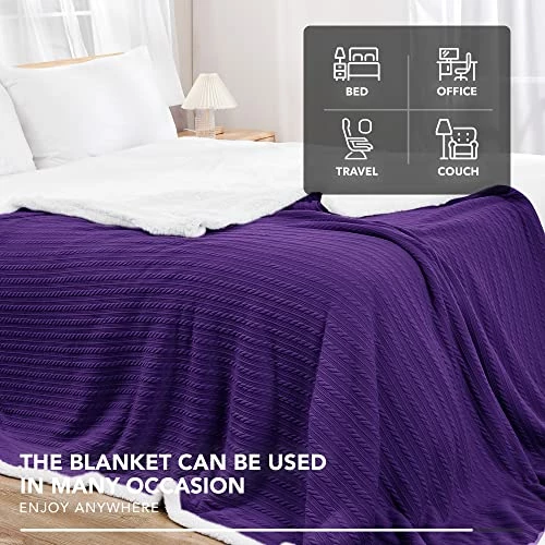 Deconovo Twin Sized Sherpa Blanket For Couch, Bed, Thick Fluffy Warm Cozy Blankets - Bedding Blankets For Home Decoration, Purple, 60x80 Inches Grey/weave 6 Deconovo Twin Sized Sherpa Blanket For Couch, Bed, Thick Fluffy Warm Cozy Blankets - Bedding Blankets For Home Decoration, Purple, 60x80 Inches Grey/weave - Image 4