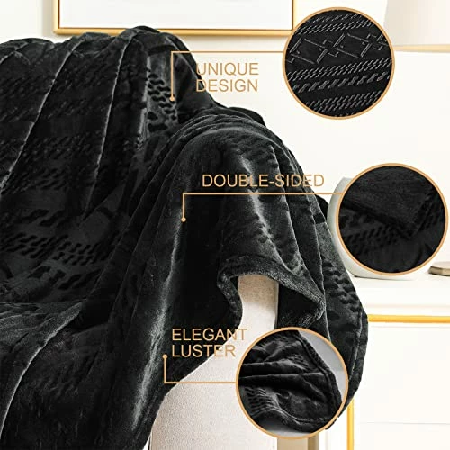 Exclusivo Mezcla Soft Queen Size Fleece Blanket, 90x90 Inches Warm Fuzzy Luxury Bed Blankets, Decorative Geometry Pattern Plush Blanket For Bed, Black 7 Exclusivo Mezcla Soft Queen Size Fleece Blanket, 90x90 Inches Warm Fuzzy Luxury Bed Blankets, Decorative Geometry Pattern Plush Blanket For Bed, Black - Image 5
