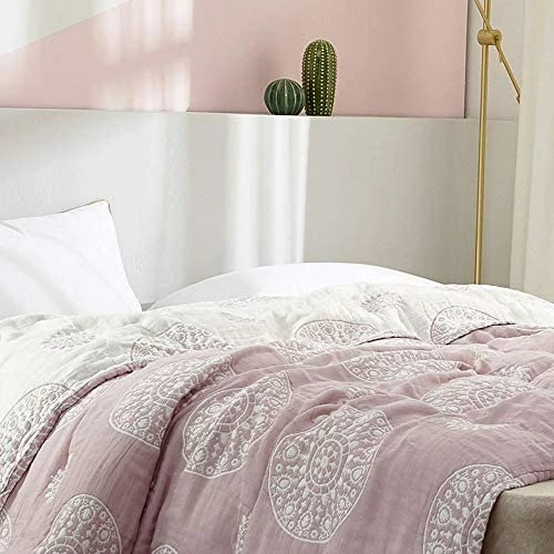 UniDes Soft Lightweight Muslin Cotton Blanket Full/Queen (78" X 90"), Throw Blanket For Bed, Couch & Sofa, Summer Bedding Coverlet - Pale Pink A-light Green 9 UniDes Soft Lightweight Muslin Cotton Blanket Full/Queen (78" X 90"), Throw Blanket For Bed, Couch & Sofa, Summer Bedding Coverlet - Pale Pink A-light Green - Image 7