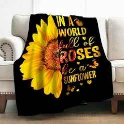Levens Sunflower Gifts Throw Blanket For Women - Living Room Home Bedroom Decor, Soft Fuzzy Yellow Flower Print Plush Blankets For Couch Sofa Bed Birthday Black 50"x60" -Electric Blankets Sales 2022 51aljxMoBLL. AC 1