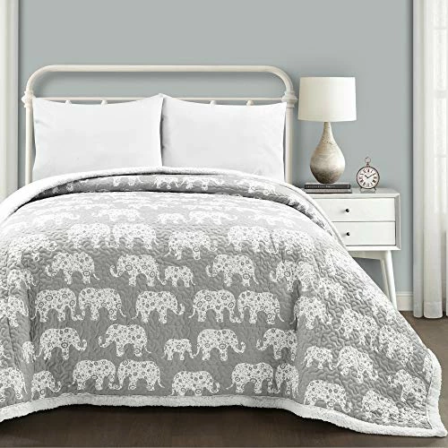 Lush Decor Elephant Parade Sherpa Blanket/Coverlet, Twin, Soft Gray 3 Lush Decor Elephant Parade Sherpa Blanket/Coverlet, Twin, Soft Gray