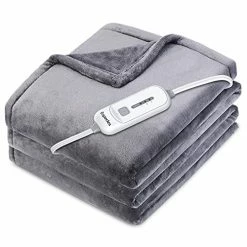 Eopecles Heated Blanket Electric Blanket Full Size, Reversible Flannel 72" X 84" For Full Bed, With 8 Hour Auto Off & 3 Heating Levels, Fast Heating Blanket-ETL Certification, Machine Washable,Grey