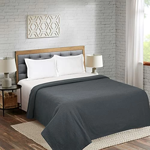 ELVANA HOME BELIZZI 100percent Cotton Bed Blanket, Breathable Thermal Blanket Full - Queen Size, Soft Chevron 90''x90'', Perfect For Layering Any All Season, Charcoal Grey 5 ELVANA HOME BELIZZI 100percent Cotton Bed Blanket, Breathable Thermal Blanket Full - Queen Size, Soft Chevron 90''x90'', Perfect For Layering Any All Season, Charcoal Grey - Image 3