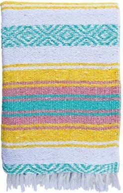 El Paso Designs Boho Blanket | Soft Woven Mexican Meditation Falsa | Perfect For Boho Home Decor, Yoga Towel, Patio, Beach Blanket, Sofa, Couch Cover (Blue & Mint) Blue And Mint -Electric Blankets Sales 2022 51bfSxNCqKL. AC
