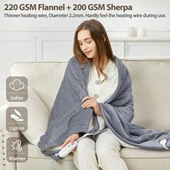 Homemate Heated Blanket Electric Throw - 50"x60" Heating Blanket Throw 4 Hours Auto-Off 5 Heat Levels Heat Blanket Over-Heat Protection Flannel Sherpa Heater Blanket Electric ETL Certification Beige
