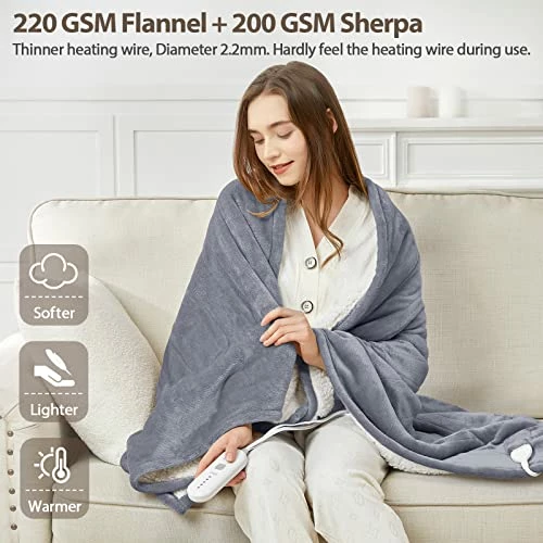 Homemate Heated Blanket Electric Throw - 50"x60" Heating Blanket Throw 4 Hours Auto-Off 5 Heat Levels Heat Blanket Over-Heat Protection Flannel Sherpa Heater Blanket Electric ETL Certification Beige 3 Homemate Heated Blanket Electric Throw - 50"x60" Heating Blanket Throw 4 Hours Auto-Off 5 Heat Levels Heat Blanket Over-Heat Protection Flannel Sherpa Heater Blanket Electric ETL Certification Beige